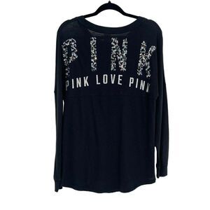 Victoria’s Secret Pink Long Sleeve Spirit Tee Shirt Black XS